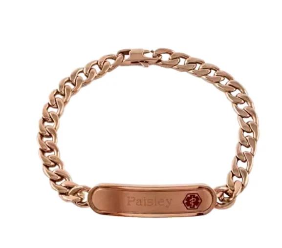 Stainless Steel Rose Gold Medical ID Bracelet For Women