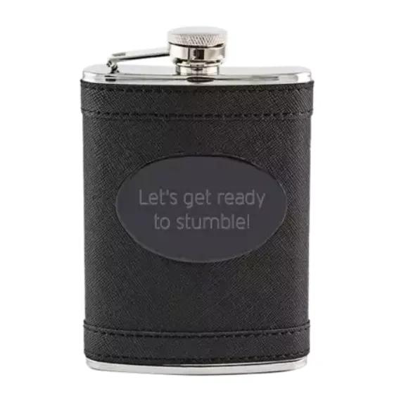 Black Leather Stainless Steel Wrapped Flask