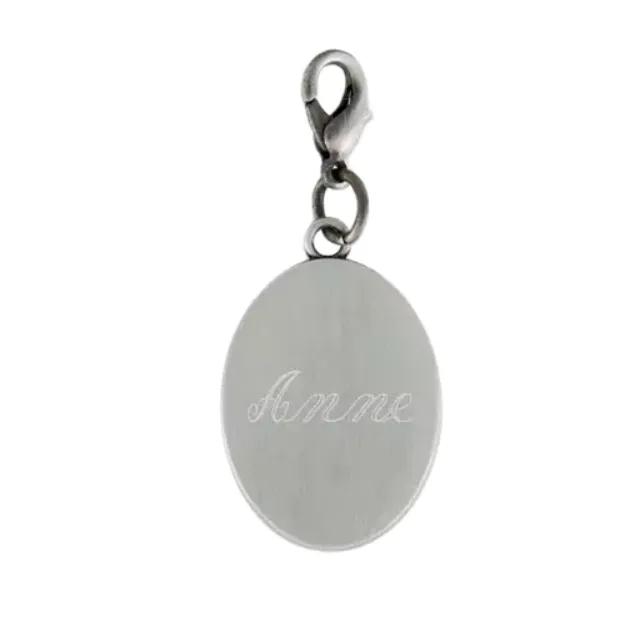 Engraved Pewter Tone Alloy Oval Charm