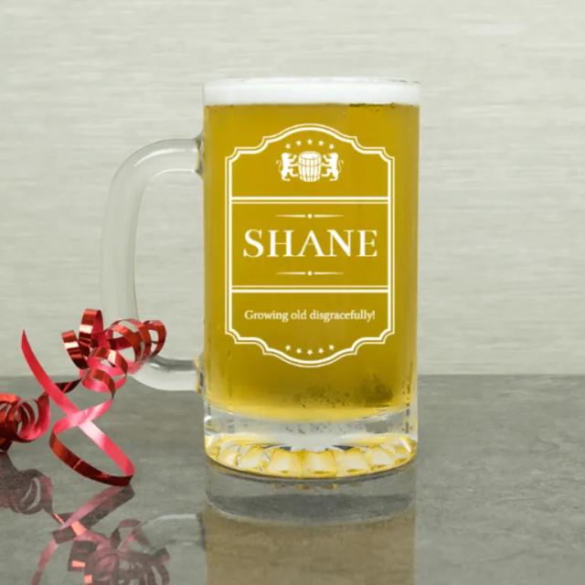 Traditional Crest Glass Tankard