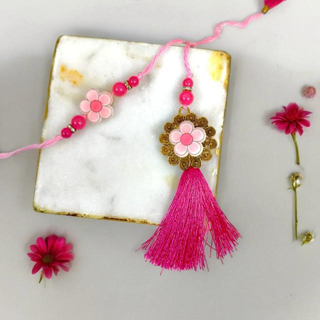 Pink Bliss Tassel Rakhi Duo