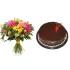 Chocolate Cake with Bunch of Mixed Flowers