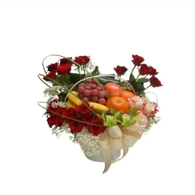 Roses with Fruit Basket