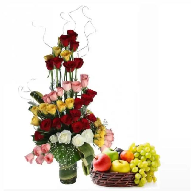Beautiful Bouquet And Fresh Fruits