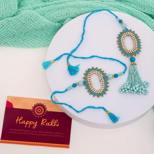 Majestic Sapphire Bhaiya Bhabhi Rakhi Set