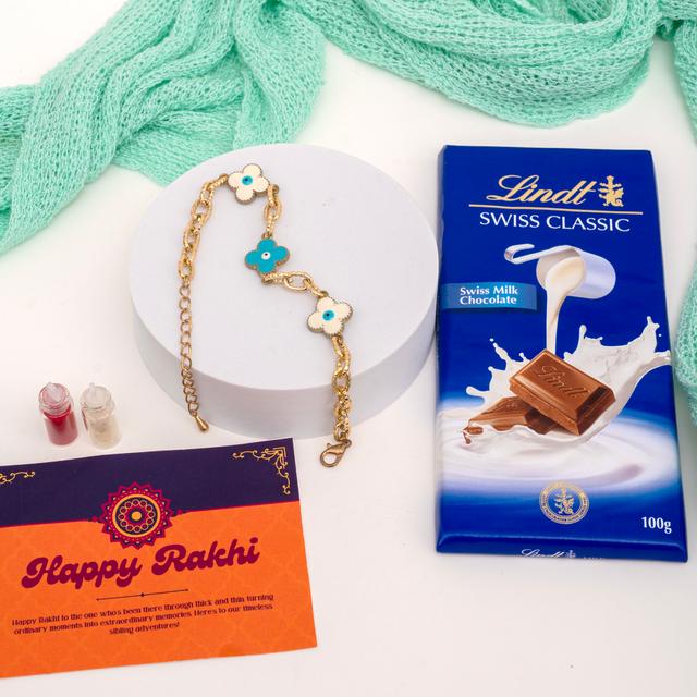 Elegant Bracelet Rakhi with Lindt Milk Chocolate Bar
