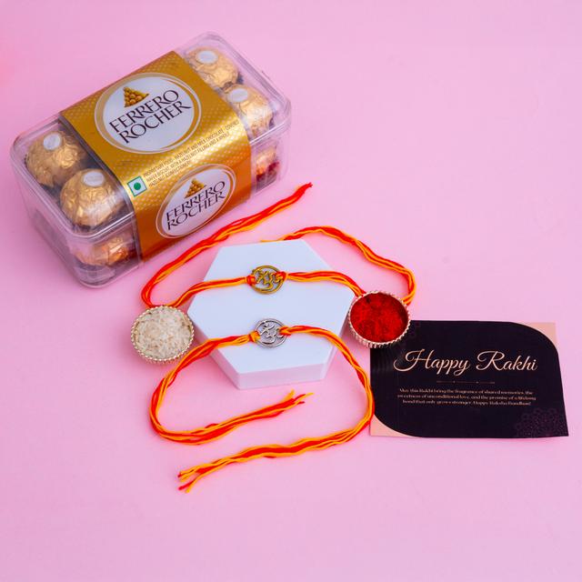 Divine Om Rakhi Set with Ferrero Rocher Delights