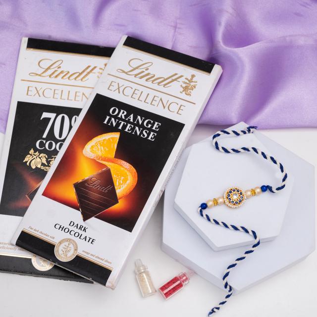 Royal Blue Stone Rakhi with Lindt Chocolate Delight
