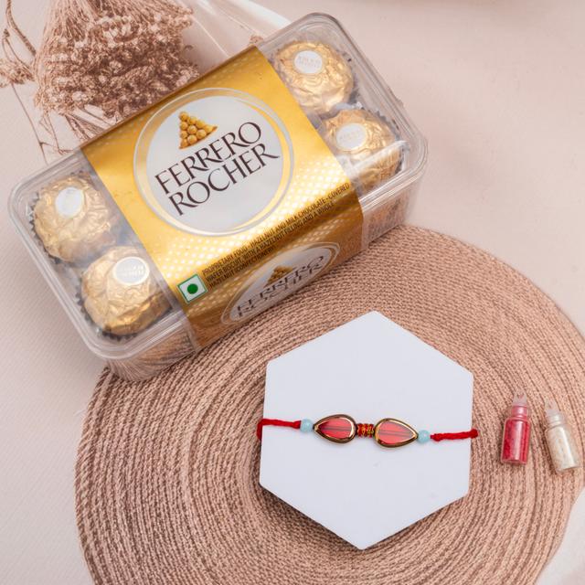 Majestic Red Stone Rakhi and Ferrero Rocher Delight