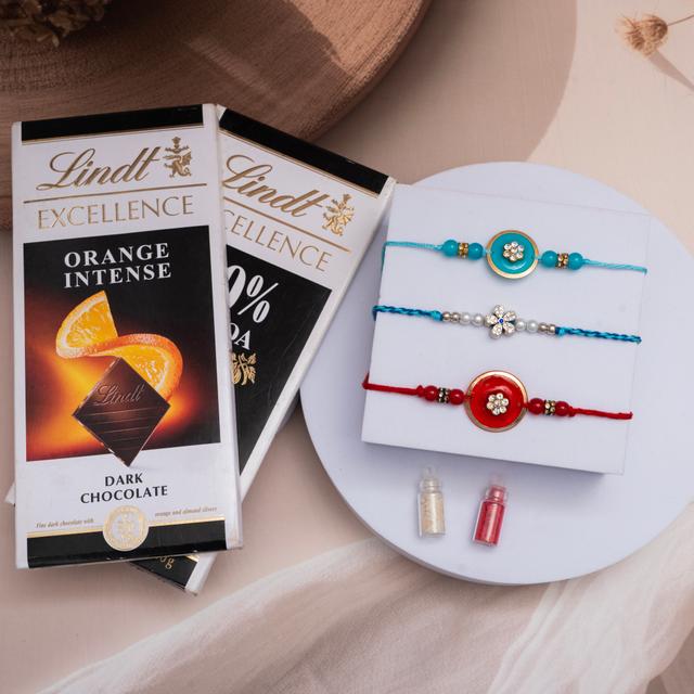 Artistic Rakhi Trio & Lindt Bliss Gift Set