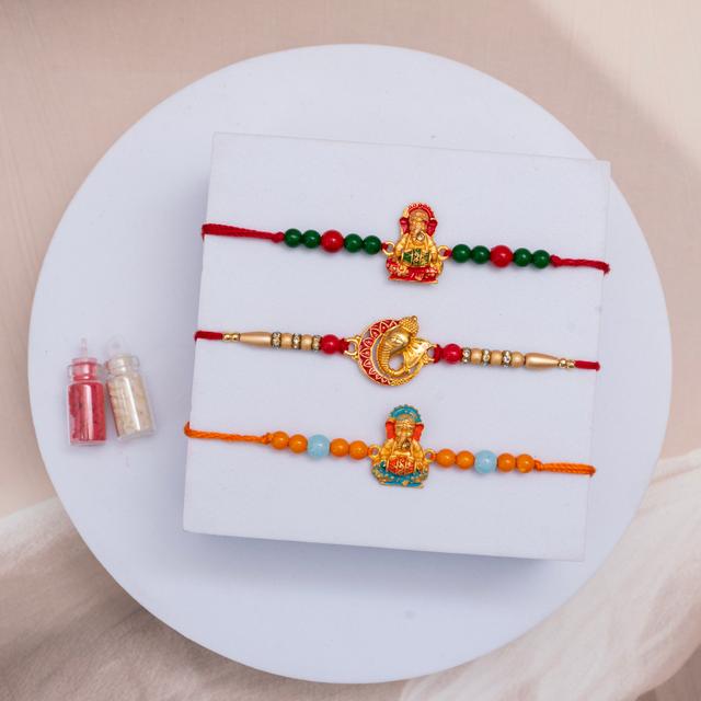 Divine Blessings Rakhi Set with Besan Laddu & Almonds