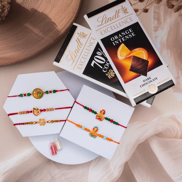 Sacred Blessings Rakhi Set with Lindt Excellence Chocolates