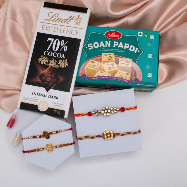 Exquisite Rakhi Collection with Lindt & Soan Papdi