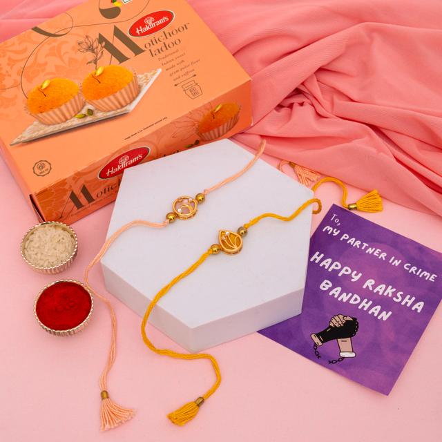 Elegant Stone Rakhi with Motichoor Laddu Box