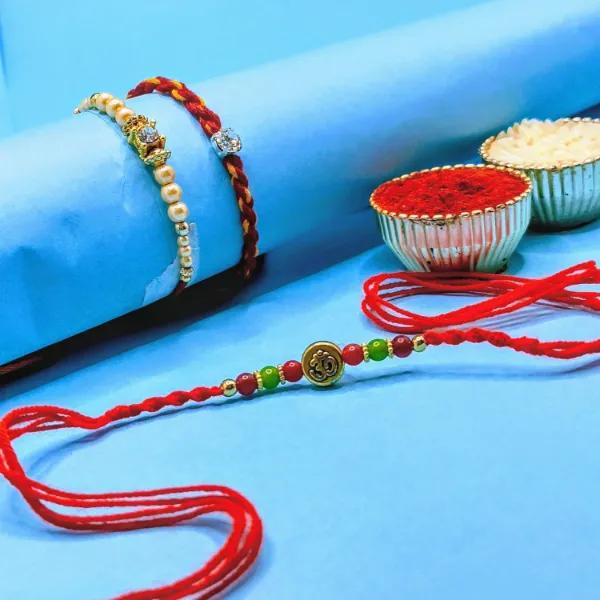 Colourful & charming Om Stone Thread Classic Rakhi