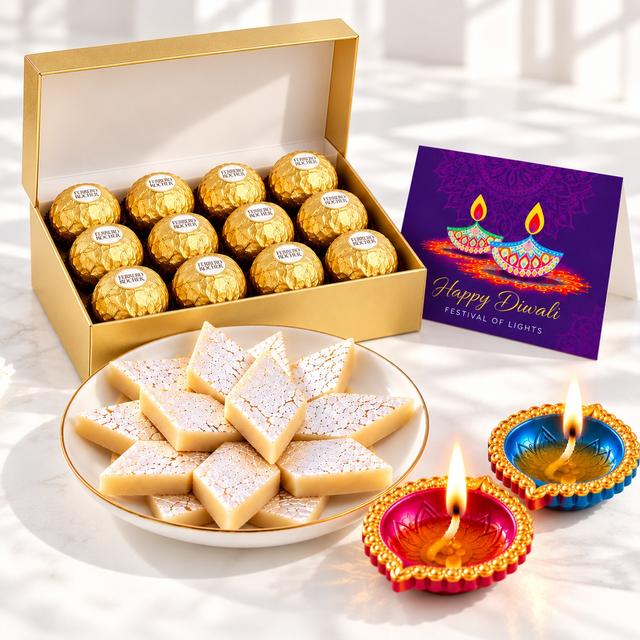 Festive Kaju Katli & Ferrero Rocher Gift Set with Card