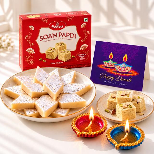 Festive Haldiram's Soan Papdi & Kaju Katli Set with Card