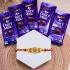 Elegant American Diamond Rakhi with 5 Dairy Milk Bars