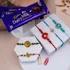 Exquisite Rakhi Set of Five with Dairy Milk Delight