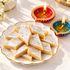 Kaju Katli Platter with Pair of Diyas
